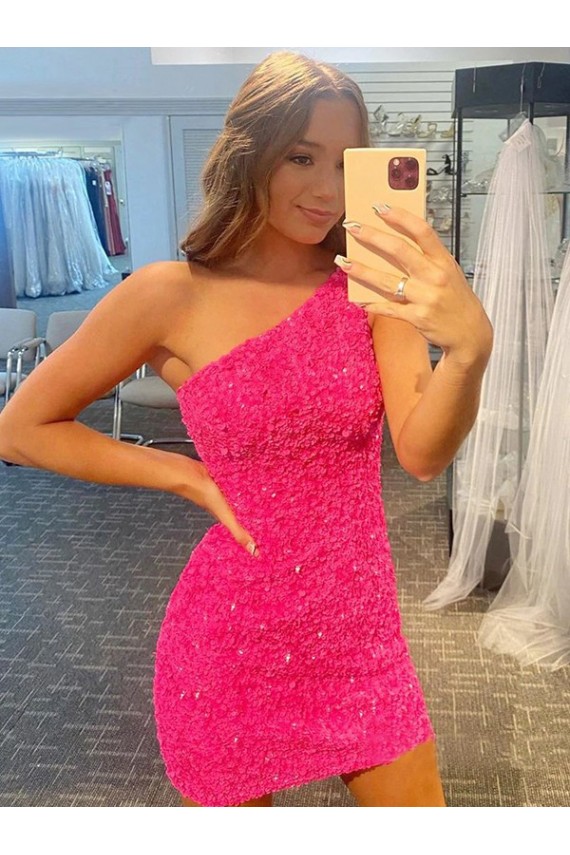 Short One Shoulder Sleeveless Velvet Sequin Prom Dress UK Clearance