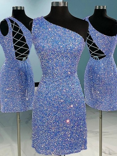 Short Velvet Sequin One Shoulder Sleeveless Prom Dress UK Clearance