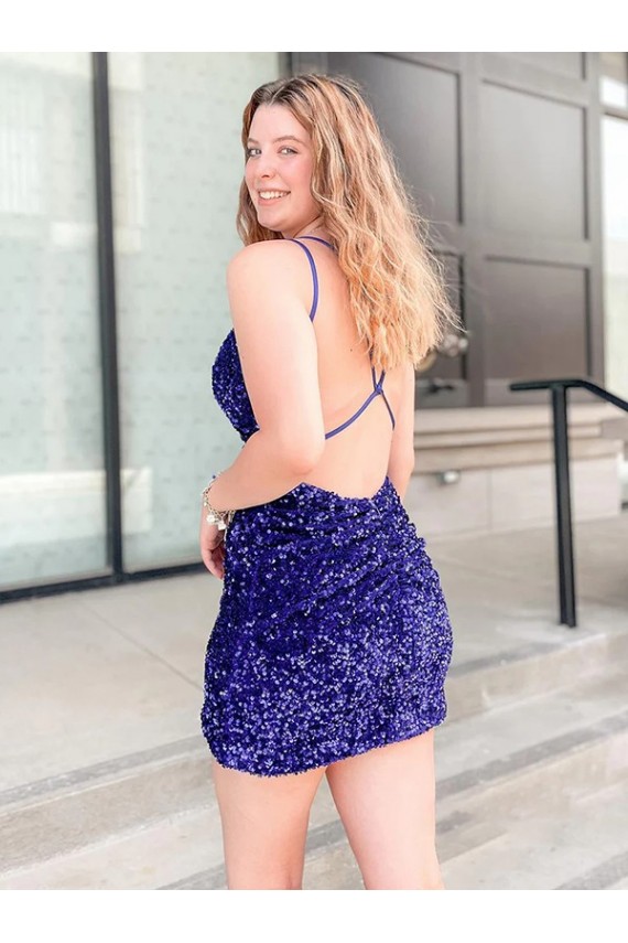 Sleeveless Short Velvet Sequin V-Neck Prom Dress UK Clearance