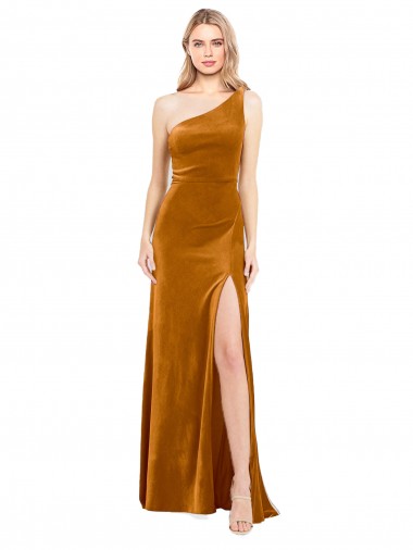 Sleek One Shoulder Long Velvet Prom Dress UK Clearance