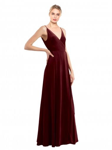 Faux Wrap V-Neck Sleek Long Velvet Prom Dress UK Clearance