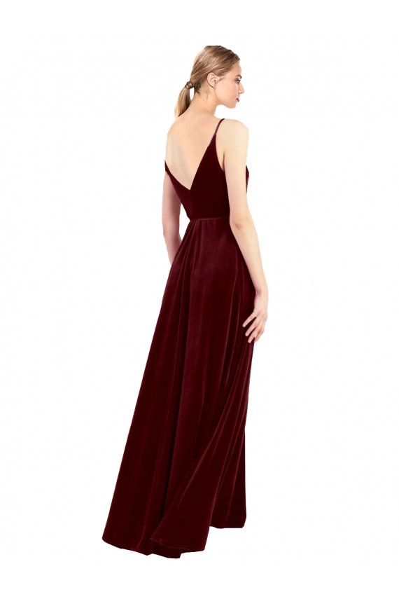 Faux Wrap V-Neck Sleek Long Velvet Prom Dress UK Clearance