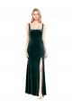 Square Neck Full Length Velvet Prom Dress with Side Slit UK Clearance