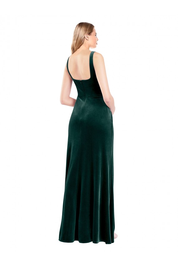 Square Neck Full Length Velvet Prom Dress with Side Slit UK Clearance