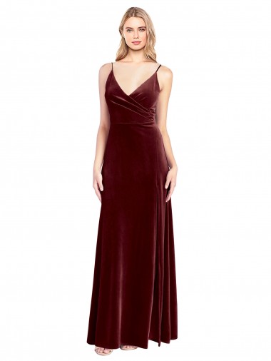 Faux Surplice Neckline Slim A-Line Long Velvet Prom Dress UK Clearance