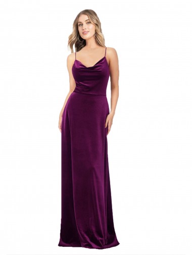 Draped Neckline Spaghetti Straps Velvet Prom Dress UK Clearance