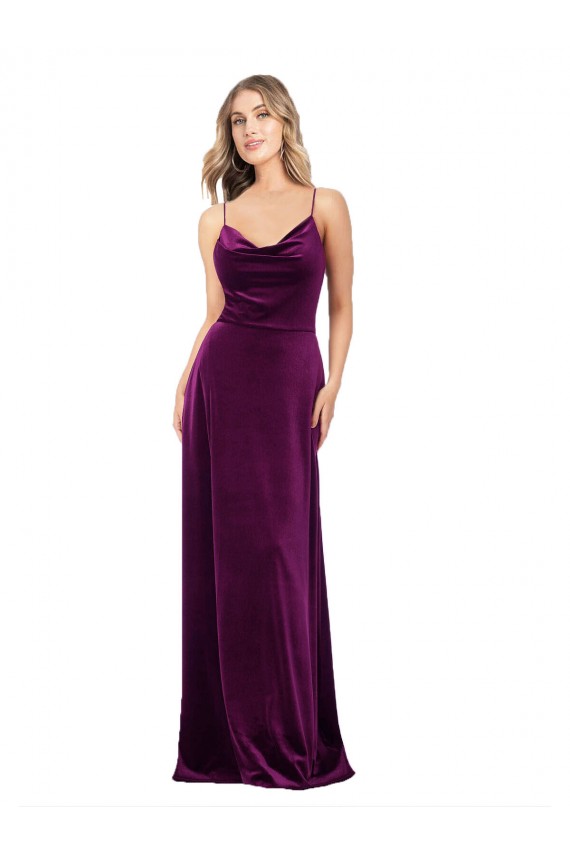 Draped Neckline Spaghetti Straps Velvet Prom Dress UK Clearance