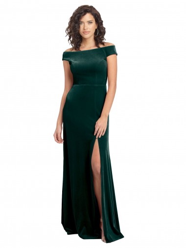 Floor Length Cap Sleeves Long Velvet Prom Dress with High Side Slit UK Clearance