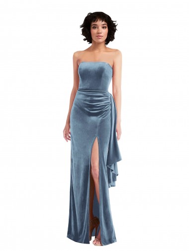 Strapless Velvet Maxi Prom Dress with Draped Skirt UK Clearance