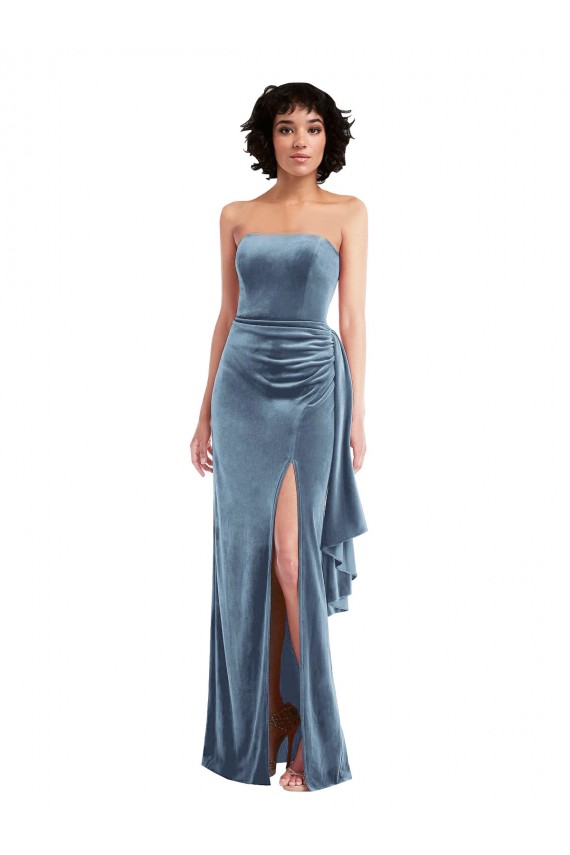 Strapless Velvet Maxi Prom Dress with Draped Skirt UK Clearance