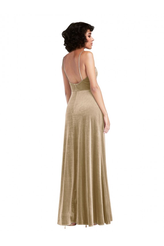 Square Neck Velvet Maxi Prom Dress with Front Slit & Pockets UK Clearance