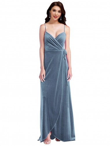 Velvet Wrap Maxi Prom Dress with Pockets UK Clearance