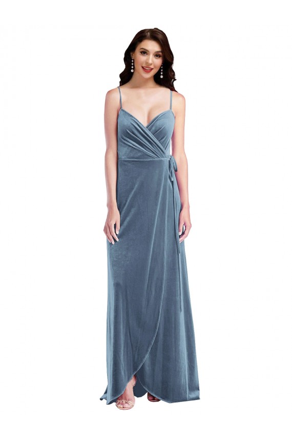 Velvet Wrap Maxi Prom Dress with Pockets UK Clearance