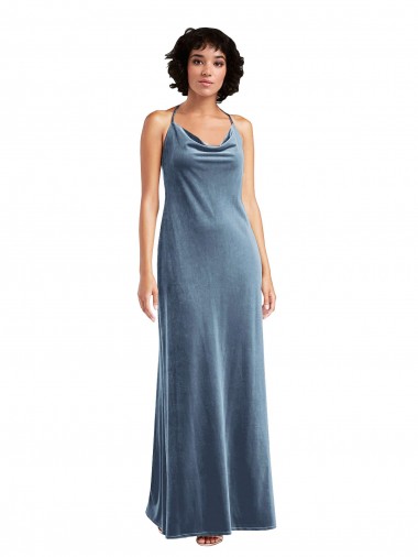 Cowl Neck Velvet Maxi Slip Prom Dress UK Clearance