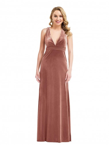 Plunging Neckline Velvet Maxi Prom Dress with Criss Cross Open Back UK Clearance