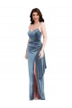 Spaghetti Strap Velvet Maxi Prom Dress with Draped Skirt UK Clearance