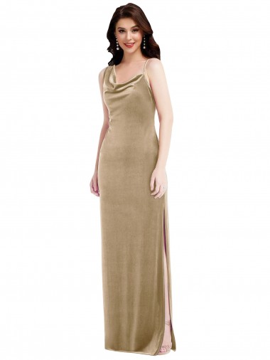 Asymmetrical One Shoulder Velvet Maxi Slip Prom Dress UK Clearance