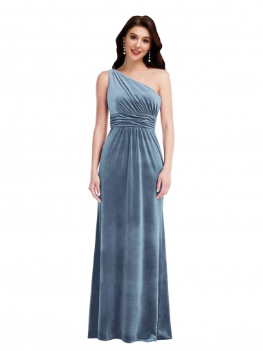 One Shoulder Draped Velvet Maxi Prom Dress UK Clearance