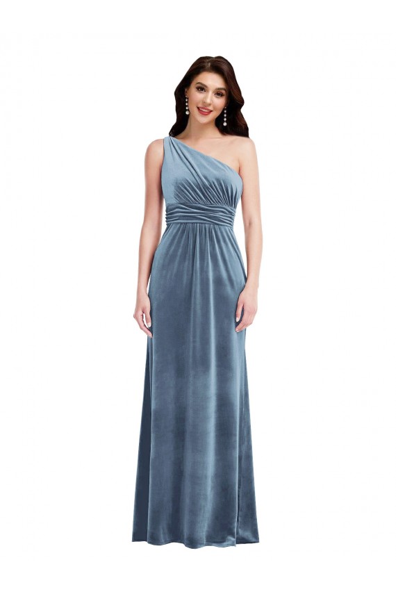 One Shoulder Draped Velvet Maxi Prom Dress UK Clearance