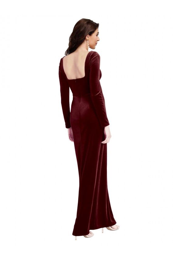 Sleek Square Neck Spaghetti Straps Velvet Prom Dress with Side Slit UK Clearance