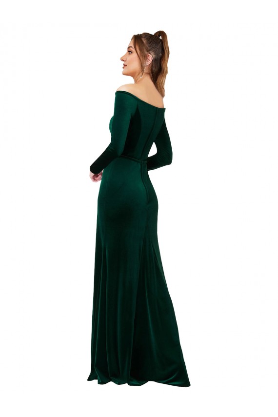 Off the Shoulder Long Sleeves Stretch Velvet Prom Dress UK Clearance