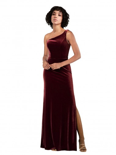 One Shoulder Floor-Length Velvet Prom Dress UK Clearance