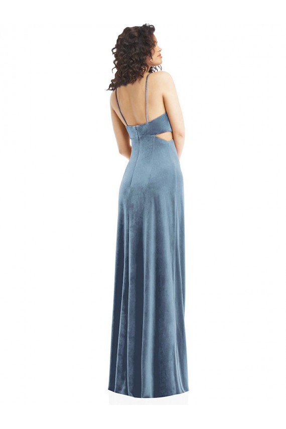 Spaghetti Strap Long Full Length Velvet Maxi Prom Dress UK Clearance