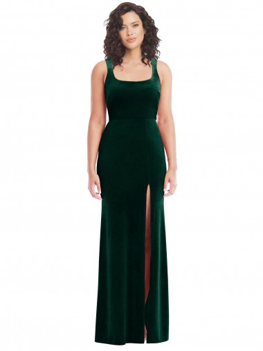 Square Neck Long Velvet Maxi Prom Dress UK Clearance