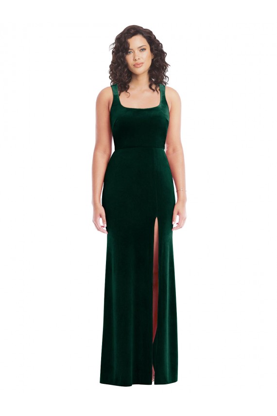 Square Neck Long Velvet Maxi Prom Dress UK Clearance