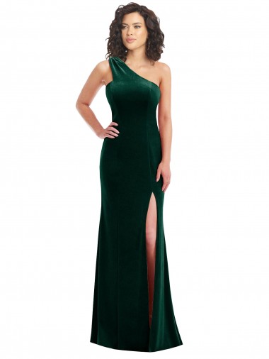 One Shoulder Velvet Trumpet Prom Dress with Front Slit UK Clearance