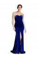 Strapless Ruched Velvet Prom Dress with Sweep Train and Front Slit UK Clearance