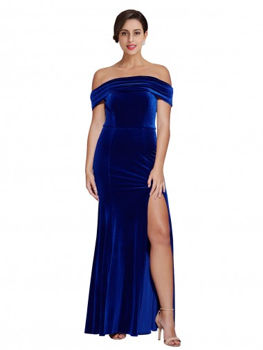 Full Length Long Velvet Prom Dress with Side Split UK Clearance