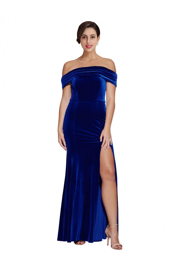 Full Length Long Velvet Prom Dress with Side Split UK Clearance