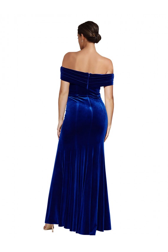 Full Length Long Velvet Prom Dress with Side Split UK Clearance