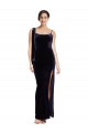 Long Velvet Prom Dress with Side Thigh Split and Shoulder Tie UK Clearance