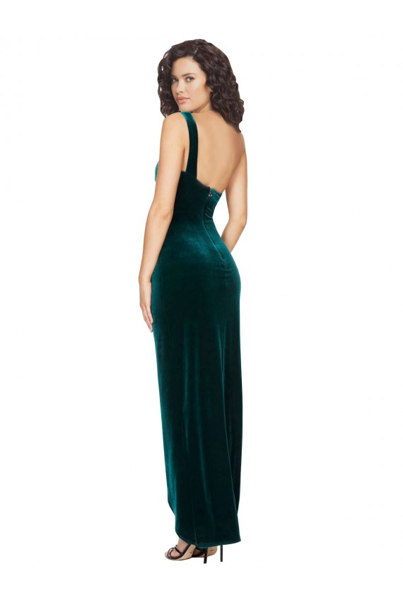 One Shoulder Velvet Front Wrap Prom Dress  UK Clearance