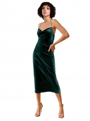 Midi Length Sleek Cowl Neckline Short Velvet Cocktail Prom Dress / Homecoming Dress UK Clearance