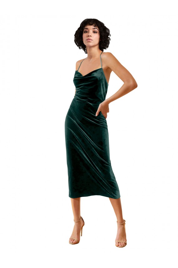 Midi Length Sleek Cowl Neckline Short Velvet Cocktail Prom Dress / Homecoming Dress UK Clearance