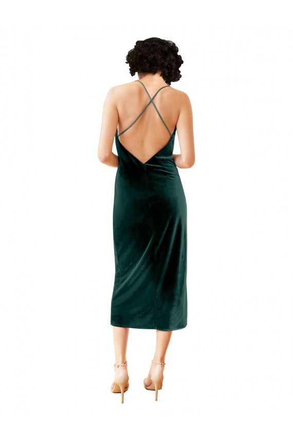 Midi Length Sleek Cowl Neckline Short Velvet Cocktail Prom Dress / Homecoming Dress UK Clearance